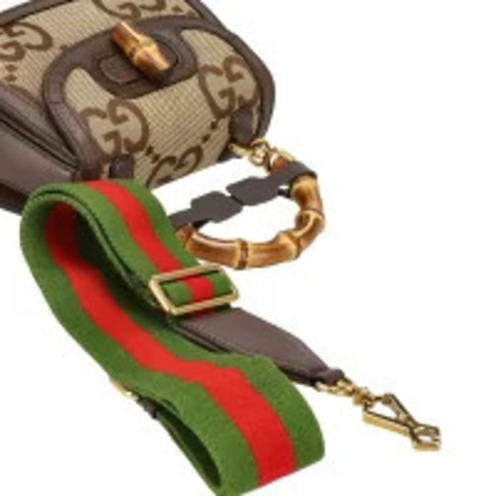 GUCCI Jumbo GG Bamboo Canvas Leather Bag - Picture 4 of 6